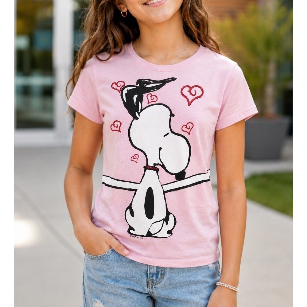 Justice Peanuts Snoopy Woodstock Pink Glitter Rhinestone T-Shirt Size 20 NWT